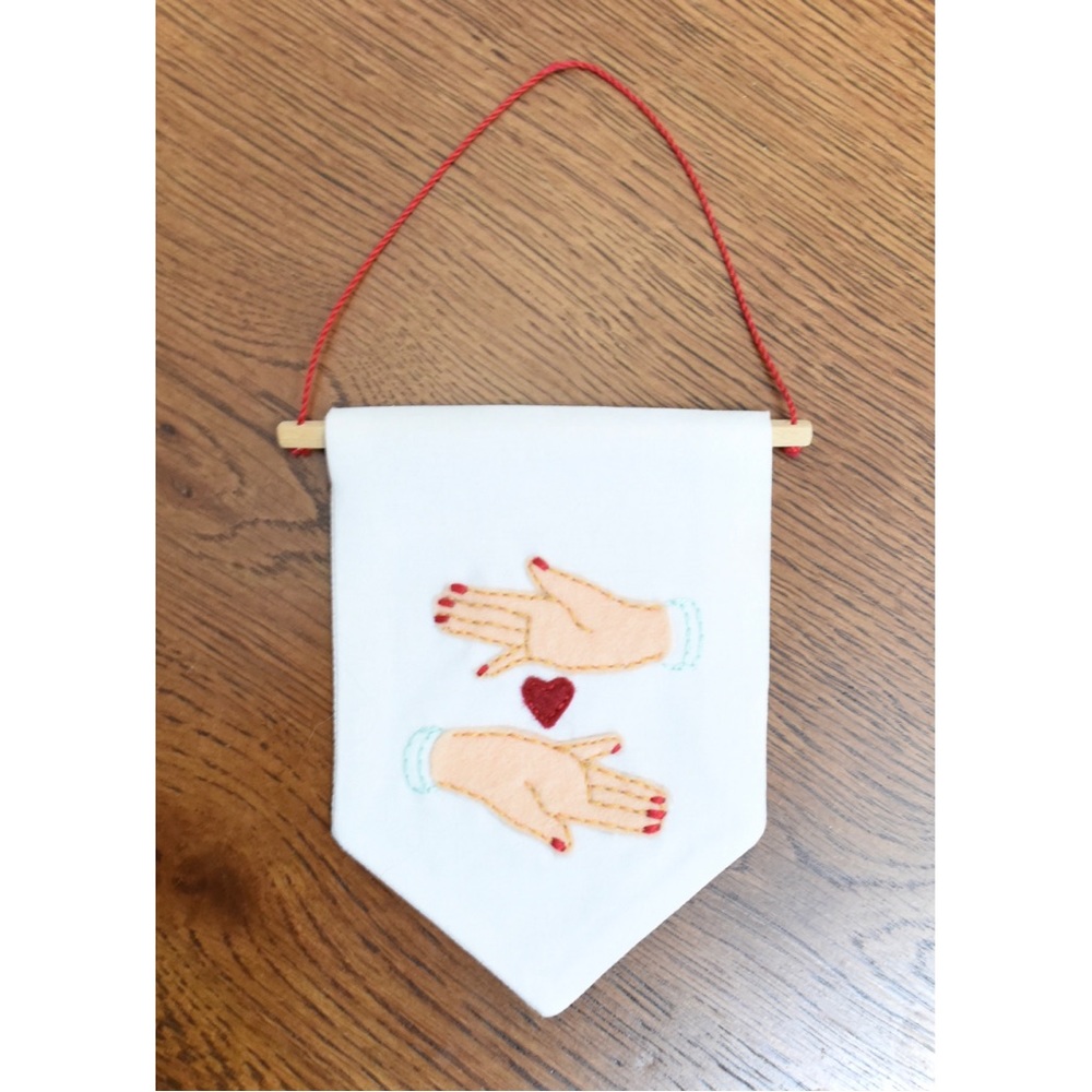 Heart Hands Embroidered Pennant Banner Flag